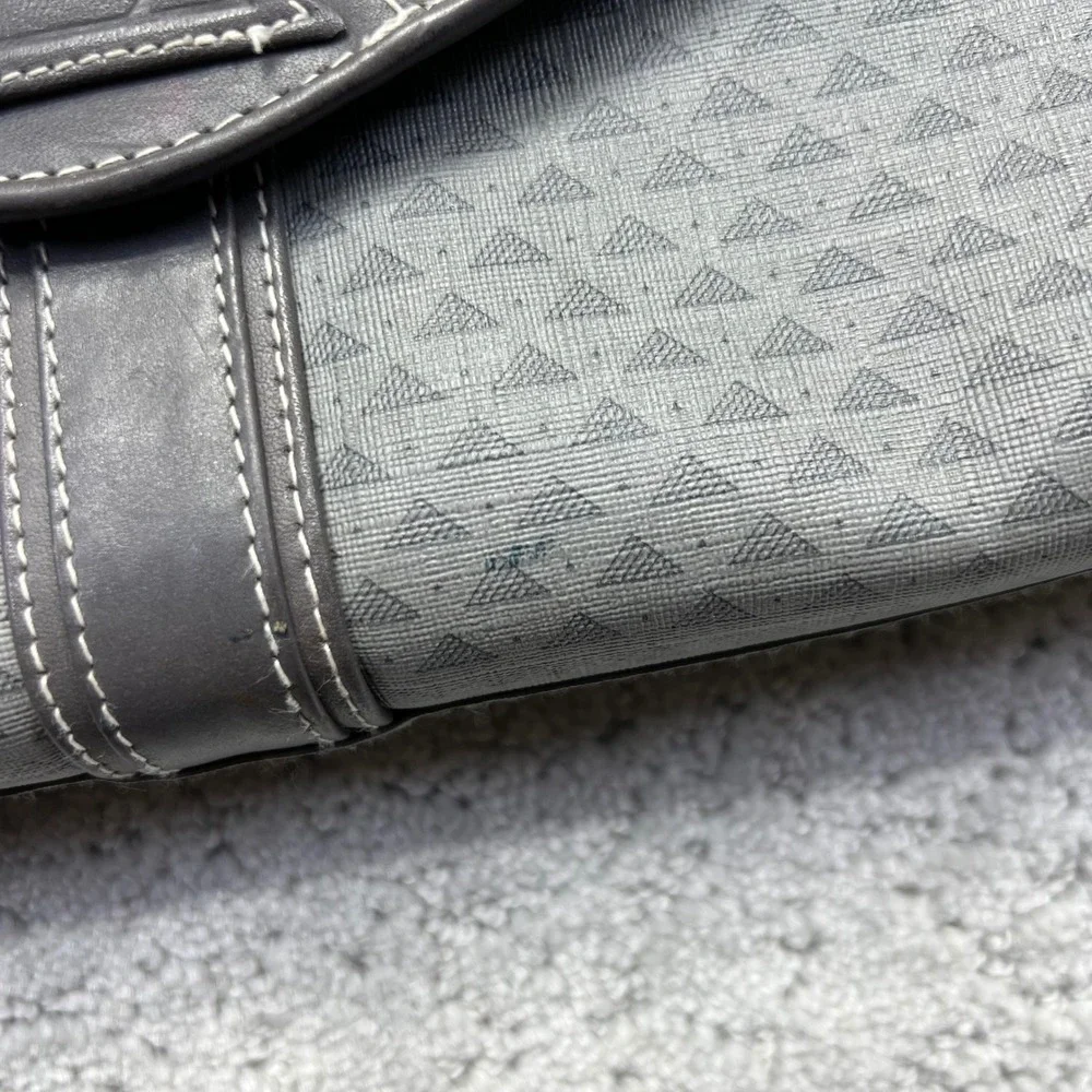VTG‎ 80s Liz Claiborne Crossbody Bag Grey Geometric Triangle Print Leather Trim